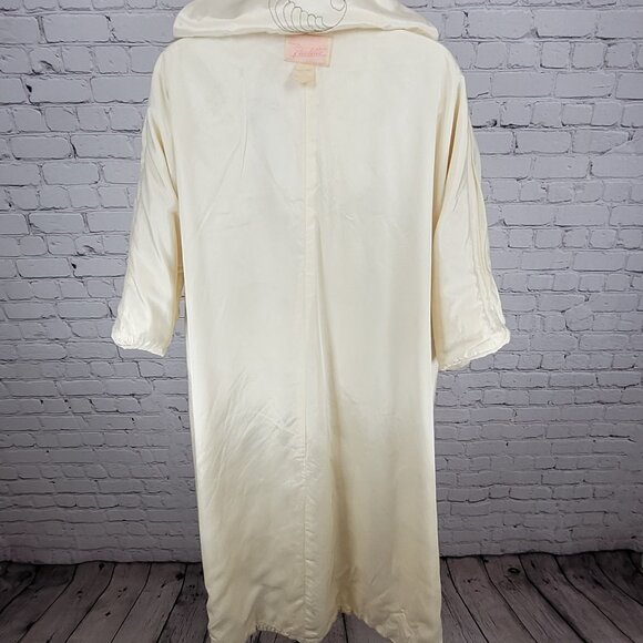 VTG Paulette Ivory Satin 1940 Parisan Gold Button Embroidered House Coat Size 14 - Picture 15 of 16
